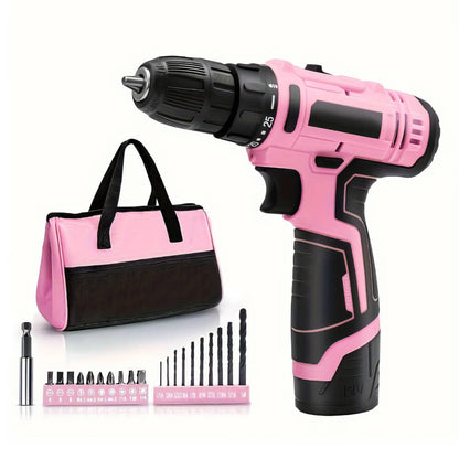 Pink Cordless Drill Driver Set 12V Electric Screwdriver Driver Tool Kit