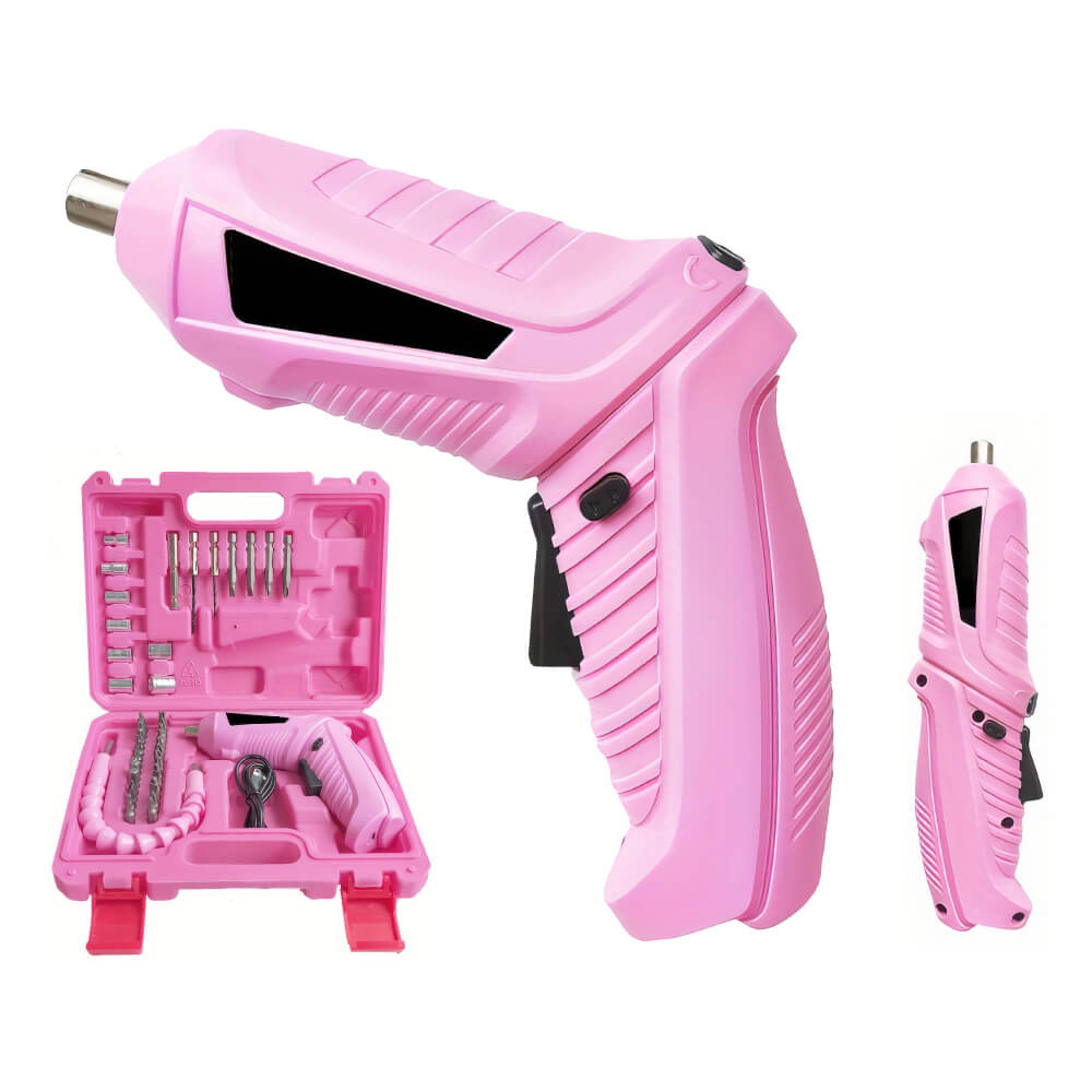 Pink Cordless Screwdriver Set with Rechargeable Battery and Charger