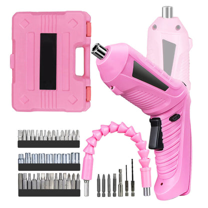 Pink Cordless Screwdriver Set with Rechargeable Battery and Charger