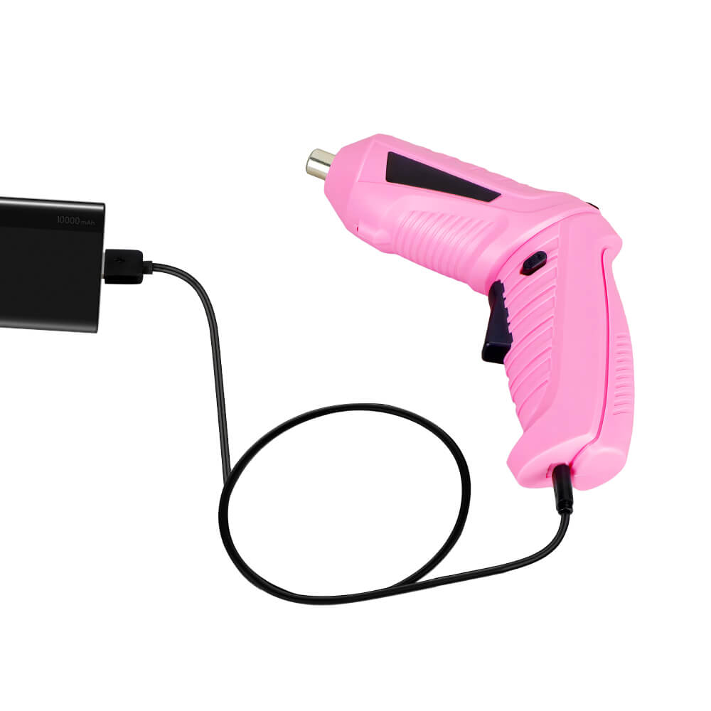 Pink Cordless Screwdriver Set with Rechargeable Battery and Charger